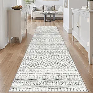 Miukiki 2x10 Runner Rug Moroccan Washable Hallway Runner Rug Non Slip Indoor Floor Kitchen Rug Foldable Carpet for Bathroom Laundry Room with Low Pile(Grey,2'x10')