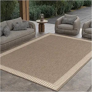 Couristan Recife Indoor Outdoor Rug - Wicker Stitch 5'3" x 7'6" Rectangle in Brown and Tan, Hose Washable, Low Pile, Pet- Kid Friendly Home Decor for Living Room, Patio Furniture Set, Kitchen