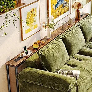 Huuger 102.4 Inch Behind Couch Table with 2 Power Outlets and USB-C Ports, Extra Long Narrow Sofa Table for Sectional Sofa, Skinny Console Table with Anti-Bump Pads, for Living Room, Rustic Brown