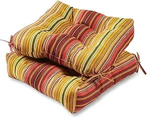 Greendale Home Fashions Square Outdoor Dining Seat Cushion (Set of 2), Cinnamon Stripe 2 Count