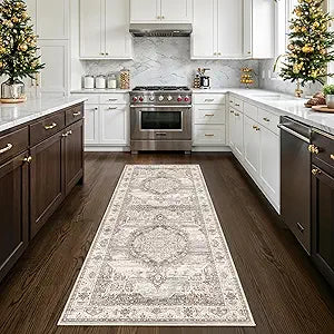 Washable Hallway Ktichen Runner Rugs: 3x8 Indoor Table Runners for Bedroom Bathroom Non-Slip Soft Stain Resistan Carpet for Entryway Laundry Dining Room Foyer (Beige,3x8)