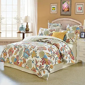 Helthep Luxury Bohemian Damask Floral King Size 3Pcs1 Duvet Cover+ 2 Pillowcases/Shams Farmhouse Shabby Flower Colorful Red Orange 100% Egyptian Cotton Duvet Cover Set