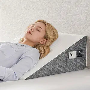 Yojoker Wedge Pillow for Sleeping - 12 Inch Bed Wedge Pillow for Headboard, High Density Foam Triangle Pillow for Elevated Sleeping, Snoring, Post Surgery Support, Back & Leg Elevation, White Grey