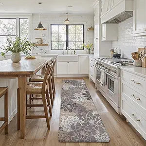 GENIMO Kitchen Mats for Floor Non Slip Washable, Waterproof Cushioned Anti Fatigue Standing Foam Mat, Floral Runner Rug for Laundry, Sink, Office, Home, 23.6"x71", Coffee Brown