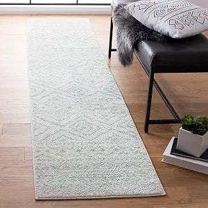 SAFAVIEH Tulum Collection Runner Rug - 2' x 15', Ivory & Light Grey, Moroccan Boho Distressed Design, Non-Shedding & Easy to Clean, Ideal for Living Room, Hallway, Foyer, Bedroom (TUL267B)