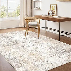 3x4 Washable Area Rug Beige Grey Abstract Non Slip Soft Low Pile Rug for Entryway Kitchen Bathroom Neutral Modern Throw Carpet for Living Room Bedroom Home Decor