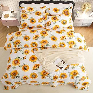 SDY 7PCS Bedding Set for Kids,Boys and Girls (Sunflower, Full)