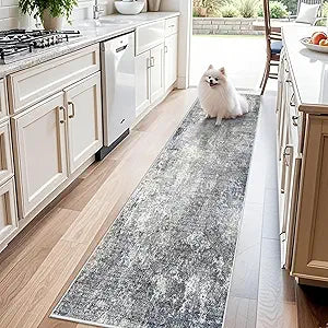 2x8 Washable Non-Slip Hallway Runner Rug  Modern Coastal Abstract Neutral Stain-Resistant Low-Pile Carpet Runner for Kitchen Entryway Bedroom Bathroom (Blue Gray,2x8)