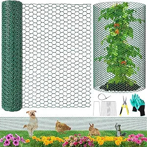32.8ftx24In Plant Protectors from Animals,Plant Cages for Outdoor Plants,Wire Plant Protector Cage,Wire Plant Protector,Chicken Wire Cloche with Ground Stakes & Nylon Ties Protect Plants from Animals