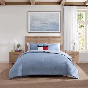 Tommy Hilfiger - Twin Duvet Cover Set, Textured Cotton Bedding with Matching Shams, Medium Weight for Year-Round Use, Dorm Essentials (Medium Blue)