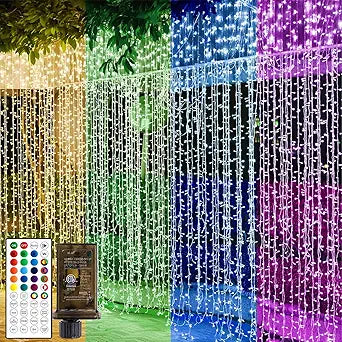 Solhice LED Curtain Lights Outdoor 20ft x10ft Color Changing, 480 LED Plug in Hanging String Lights Indoor Outside, Twinkle Light Backdrop for Bedroom Decor (Not Connectable)
