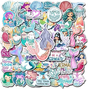 Pack 50 PCS Mermaid Stickers Waterproof Vinyl Decals Cute Decorative Accessories Bumper Car Water Bottles Laptop Bike Bicycle Skateboard Notebooks Luggages for Kids Adults