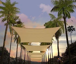Amgo 14' x 14' Sand Beige Rectangle Sun Shade Sail Canopy Awning Shelter Fabric Screen - UV Block UV Resistant Heavy Duty Commercial Grade - Outdoor Patio Carport (We Customize)