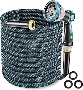 Non-Expandable Garden Hose  Ultra Lightweight & Leak-Proof Kink-Free Water Hose with 10-Function Spray Nozzle  Wear-Resistant Hybrid Hose for Yard, Lawn, Car Wash & Outdoor Use  50 ft