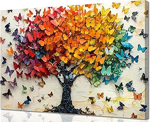 Colorful Butterfly Tree Canvas Wall Art Tree of Life Canvas Painting Picture Wall Decor Cute Butterfly Picture Poster Print Artwork for Wall Living Room Bathroom Bedroom Home Decoration