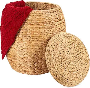 Best Choice Products Vintage Multipurpose Hyacinth Storage Basket, Plant Dcor, Handwoven Organizer Tote for Bedroom, Living Room, Bathroom, w/Lid - Natural