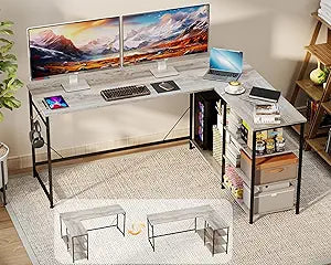 YOSHOOT 63" L Shaped Computer Desk - Gaming Desk with Open Shelves, Corner Desk L Shape for Home Office Work Study, Grey