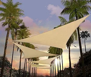 Amgo 22' x 22' x 22' Beige Triangle Sun Shade Sail Outdoor Canopy Awning, UPF50+ AGTAPT22, 95% UV Blockage, Water & Air Permeable, Commercial Standard Heavy Duty (We Make Custom Size)