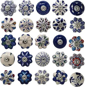 Ajuny Set of 20 Ceramic Knobs Colorful Blue for Kitchen Cabinets Bathroom Cupboards Dresser Drawers Chest Handmade Pottery Decorative Knobs