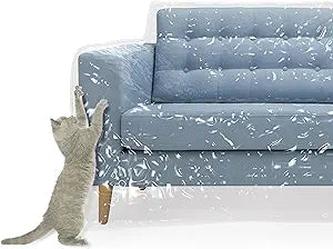 MEMINIM Plastic Couch Cover for Pets | Cat Scratching Protector Clawing Deterrent | Heavy Duty Water Resistant Thick Clear Vinyl | Sofa Slipover for Moving and Long Term Storage