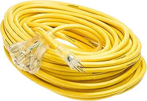 Southwire Yellow Jacket Heavy Duty Extension Cord - Built for Rugged Outdoor Use - SJTW Rated - Lighted 3-Outlet Power Block - Oil & Abrasion Resistant - 100-Foot