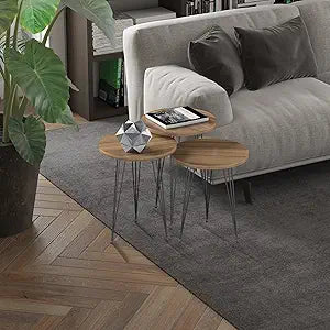 Round Nesting Set of 3, Modern Woodgrain Look Base for Living Room Coffee Tables or Nightstands - Coffee Table - Side End Table - Small Side Table