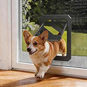 LIBBEPET Dog Door for Screen Door, 2-Way Lock Dog Screen Door with Magnetic Closure, Reinforced ABS Frame Pet Screen Door for Dogs Up to 50 lbs, Inner Passage 10 x 13 Inches, Black