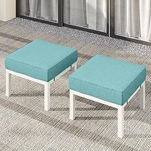 Solaste Outdoor Footstools Patio Ottoman Set of 2, Aluminum All-Weather Outdoor Footrest Seat with Removable Cushions, Patio Furniture Ottomans for Garden, Backyard, Poolside-White