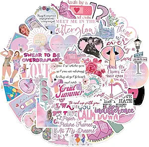 50 PCS Singer Song Lyrics Sticker for Adult, Music Sticker for Women, Female Pop Singer Ablum Stickers for Teen Girl, Waterproof Vinyl Sticker for Water Bottle Laptop Phone Party Favors