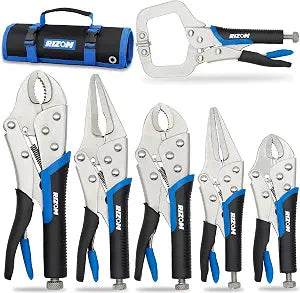 Rizom 6-Piece Vice Grips Pliers Set, Locking Pliers with Rolling Pouch