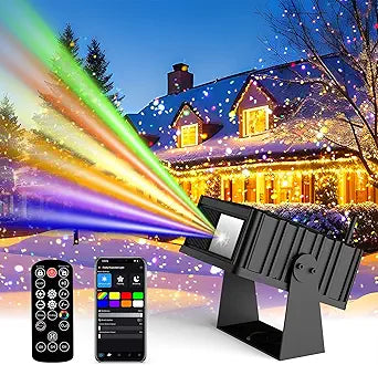 AIRIVO Outdoor Star Laser Projector, App & Remote Control 7 Colors Motion Smart Firefly Lights Christmas Snowflake Projector, 8 Lighting Effects Fairy Light Projector for Holiday Decor Garden Light