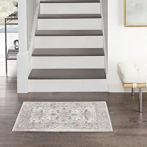 Nicole Curtis Series 4 Cream Blue 2' x 3' Area Rug - Easy Clean, Non Shedding, Bed Room, Living Room, Dining Room, Kitchen (2' x 3')