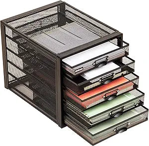 Mind Reader File Storage Drawers, Desk Organizer, Multi-Purpose, Crafts, Office, Metal Mesh, 11"L x 14"W x 11"H, Black, 5 Drawer