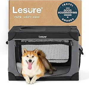 Lesure Shown on TODAY Show Soft Collapsible Dog Crate - 30 Inch Portable Travel Crate for Medium Dogs Indoor & Outdoor, 4-Door Foldable Pet Kennel with Mesh Windows, Black