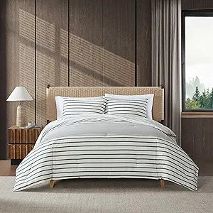 Eddie Bauer - Twin Duvet Cover Set, Luxuriously Soft Bedding with Matching Sham, Buttons & Corner Ties to Ensure Placement (Cooper Stripe Green, Twin)