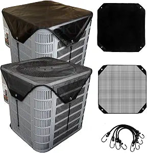 MODERN WAVE - 2 (Two) Central Air Conditioner Covers for Outside Units 36 x 36 inch - 1 (One) Top Universal Mesh Cover and 1 (One) Winter Waterproof Outdoor AC Defender Cover (Black, 36" x 36")