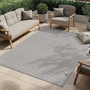 Washable Outdoor Rug 6x9 Modern Area Rugs Outdoor Carpets Striped Pattern Non Shedding Waterproof Easy Clean Patio Deck Porch Living Room Bedroom Garden RV (6 X 9 Gray)