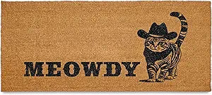 MAINEVENT Meowdy Long Door Mat 48x24 Inch, Oversized Cat Welcome Mat for Double Door Covered Outdoor Entrance with Non-Slip PVC Backing