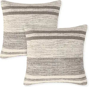  REDEARTH  Tufted Throw Pillow Cushion Covers - Boho Textured Woven Decorative Cases Set for Couch - Sofa - Bed - Farmhouse - Chair - Covered Patio - car - 100% Cotton (18x18 ; Taupe) Pack of 2