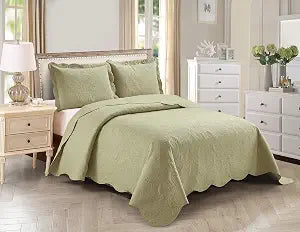 Home Collection 3pc King/Cal King Over Size Elegant Embossed Bedspread Set Light Weight Solid Sage New# Stacy