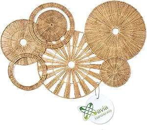 Xavia Handicrafts Set of 7 Boho Wicker Rattan Plate Basket For Dcor Hanging Wall | Large Woven Farmhouse Rustic Bohemian Art Baket Hangings For Decorative Home, Bedroom, Living Room, Kitchen, Bathroom