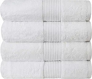 Luxury Oversized Bath Towels | 650 GSM, 34" x 56" | Hotel Quality, Soft & Highly Absorbent | Quick Dry, Thick, Combed Cotton Bathroom Towels | White - 4 Pack