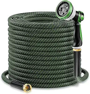 Garden Hose 50ft - Lightweight Water Hose, with 10-Pattern Nozzle, Triple-Layer Construction, All-Weather Hose,Flexible and Anti-Kink, Durable for Watering, Outdoor Use
