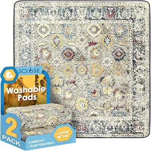 SCLOSE Washable Pee Pads for Dogs Large 2 Pack, 48" x 48" Reusable Puppy Pads Waterproof Dog Rugs, Super Absorbent, Leakproof, Dog Crate Pad, Playpen Mat, Whelping Pads, Vintage