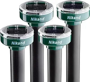Gopher Repellent Ultrasonic Solar Powered - Mole Repellent Stakes Outdoor Pet Safe - Groundhog Repeller Snake Rodent Gopher Spikes Chaser - Sonic Mole Deterrent Devices (4)