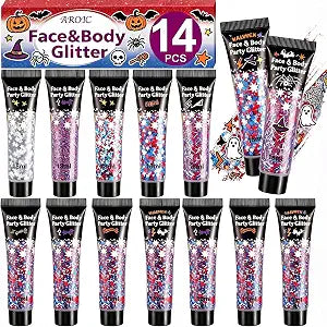 AROIC 14Pcs Body Glitter Set, 6 Styles Face & Hair Glitter Makeup