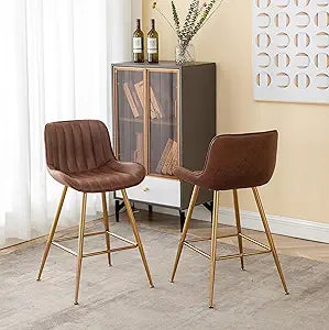 Sidanli Brown Velvet Bar Stools-Set of 2, 24 Inch Bar Stools for Kitchen Counter