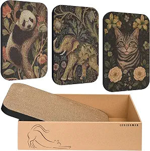 Art Cat Scratcher, 3 Packs Wall-Mountable Art Cat Scratching Board with Box, Cat Wall Scratcher, Cat Scratchers for Indoor Cats Toy Furniture ProtectorElephant&Cat&Panda