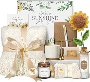 Gifts for Women, Mothers Day Birthday Gifts for Women, Get Well Soon Self Care Package After Surgery, Sending Sunshine Sunflower Basket, Thinking of You Inspirational Gift for Mom Her Sister Wife