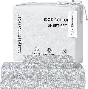 California King 100% Cotton Percale Sheet Set, Semi Circle Print